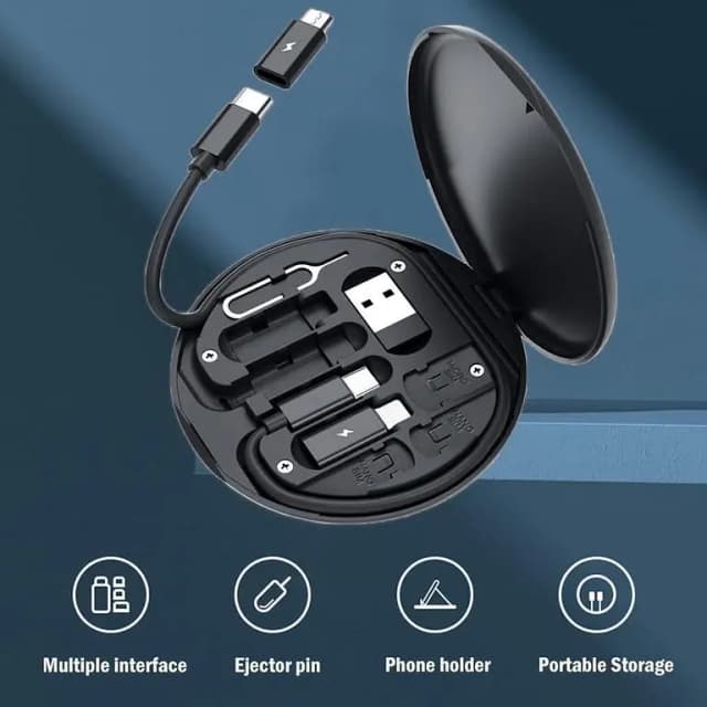 7-in-1 Multi USB Charging Adapter Kit Convertor Portable Travel Charger Cable Conversion Box with Phone Holder & SIM Card Slots (Durable Aluminum Alloy)