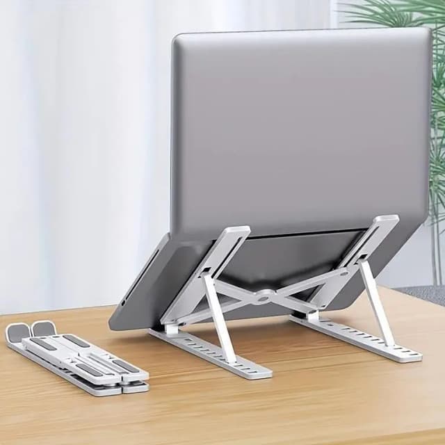 Portable Aluminum Foldable Laptop Stand with Adjustable Height and Anti-Slip Rubber Grips - Silver