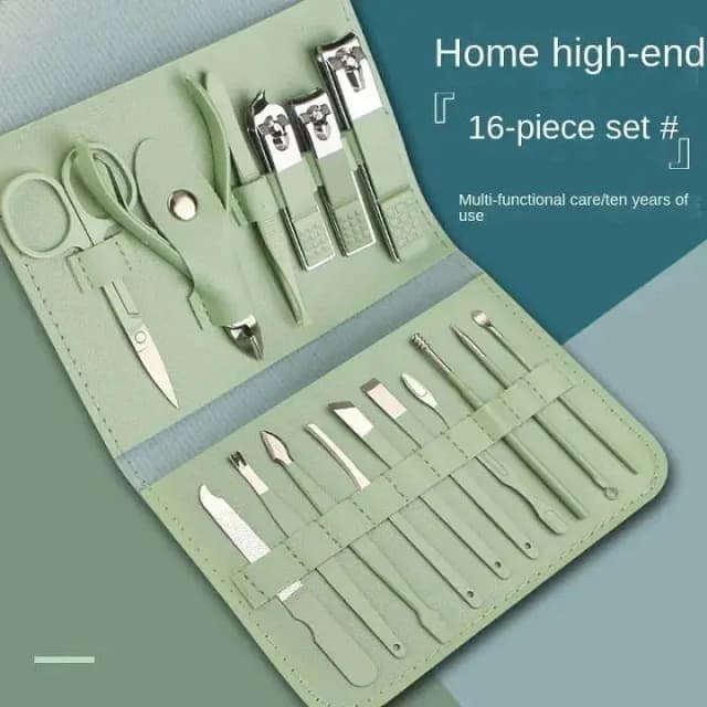 16-in-1 Stainless Steel Nail Cutter Set with Folding Carry Bag