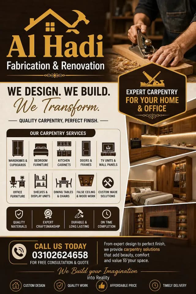 Carpenter & Wood Work Services - Kitchen - Wardrobe - Bed - Door Slid