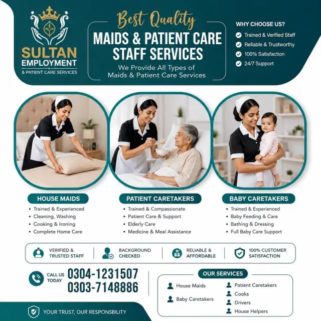 Maids / House Maids / cook / House chef / Baby Sitter maid available