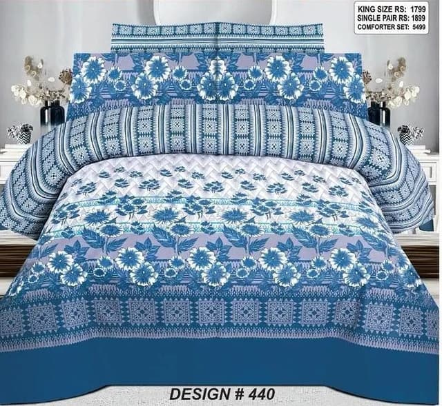 Doublebed Bed sheets Set King Size- 100% Salonika Cotton Blue