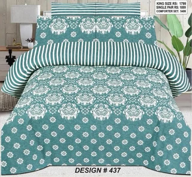 Doublebed Bed sheets Set King Size- 100% Salonika Cotton Light Green