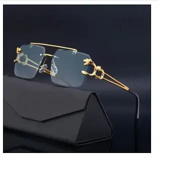 Retro Cheetah Decoration Rimless Sunglasses for Women and Men - Metal Steampunk Frameless UV400 Eyewear C R4971