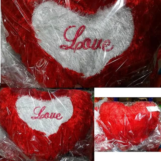 Fluffy Red Heart-Shaped Pillow