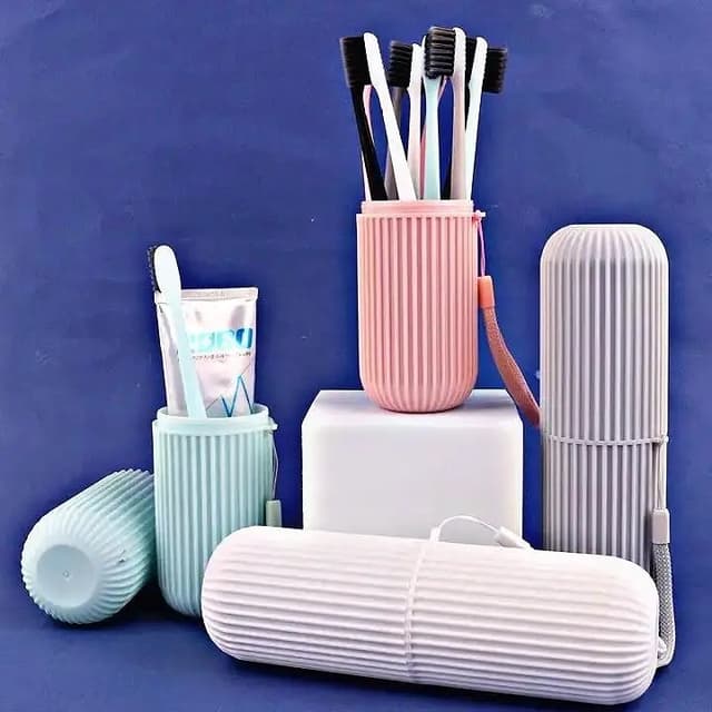 Portable Travel Toothbrush Case & Toothpaste Holder - 2-in-1 Mouthwash Cup & Toothbrush Storage Box - Waterproof Dustproof Travel Organizer Capsule - Lightweight Breathable Toothbrush Cover f
