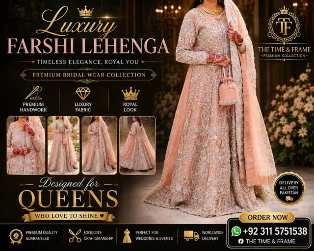 Luxury Farshii Lehngaa| Bridal wedding Dress|Premium Embroidery Lehnga