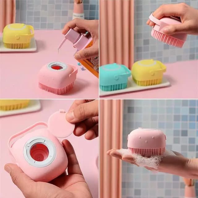 Silicone Exfoliating Bath and Shower Brush with Soap Dispenser and ScalpMassage. Function for All Skin Types