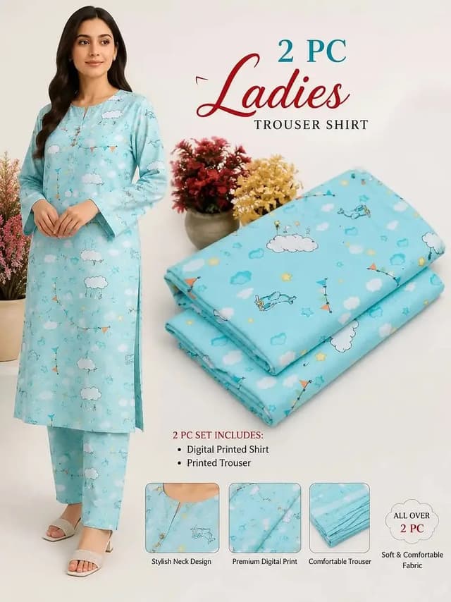 2 Pcs Women's Unstitched 3-D Block Printed Suit