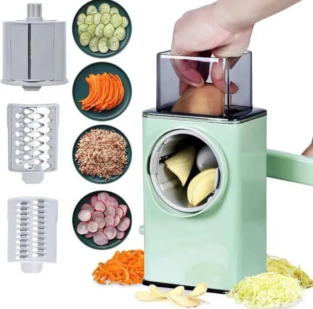 Vegetable Cutter, Multifunctional Vegetable Slicer, Drum Slicer for Kitchen, Manual Hand Crank Vegetable Cutter, 3 in 1 Rotary Cheese Grater Slicer and Peeler, Vegetable Graters Shredders, Mu