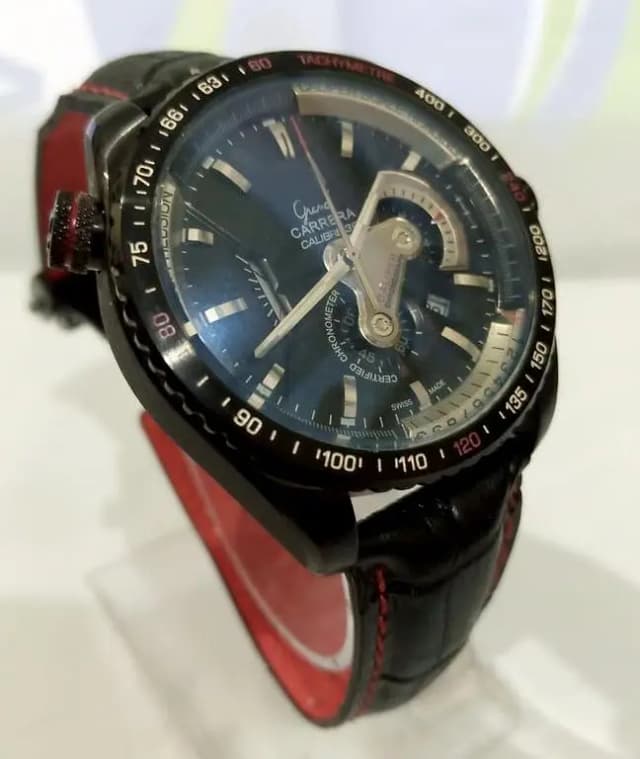 Mens Luxury Leather Strap Watch Black
