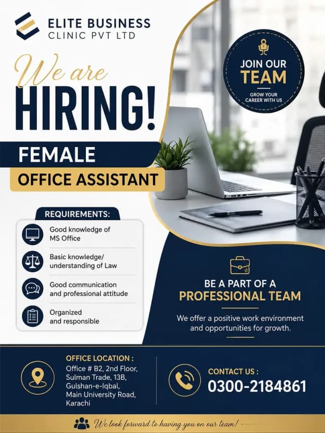 We Are Hiring Female Receptionist For Office / Walk In Interviews
