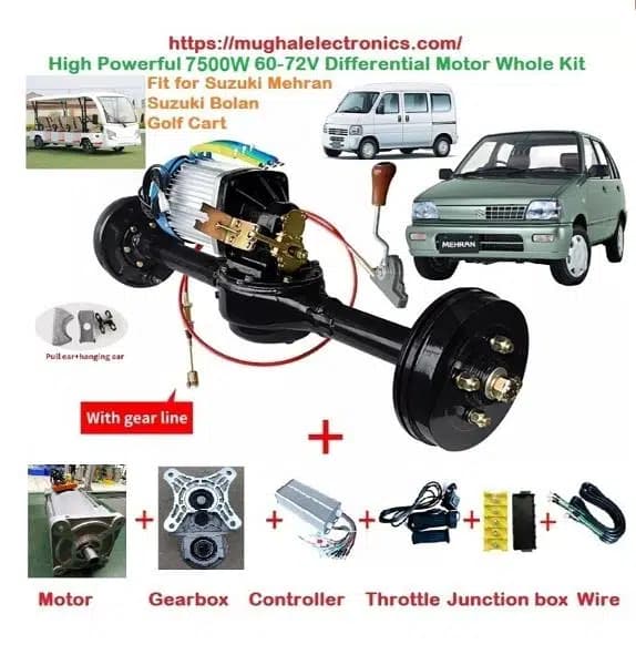 Electric Car Whole Kit DC Motor 7500W 60-72V Differential Axle set
