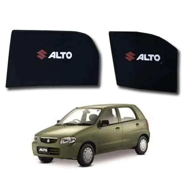 Suzuki Alto VXR Window Sun Shades Curtains - 4-Piece Foldable Set with Alto Logo in Jet Black