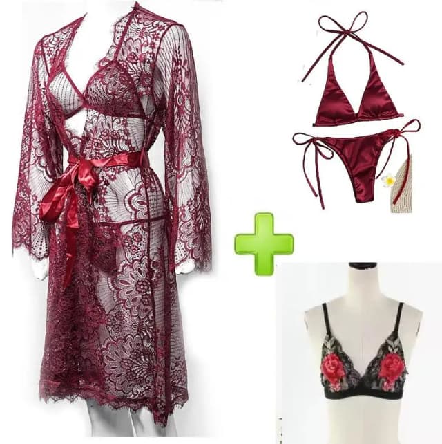 Pack of 4 - High-Quality Lace Net See-Through Bridal Nighty Set by Pratiharye - Babydoll Nightwear with Bikini Set for Honeymoon or Anniversary Gifts