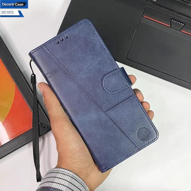Vivo Y18 Blue Flip Book Cover - Premium Leather with Card Holder Feature