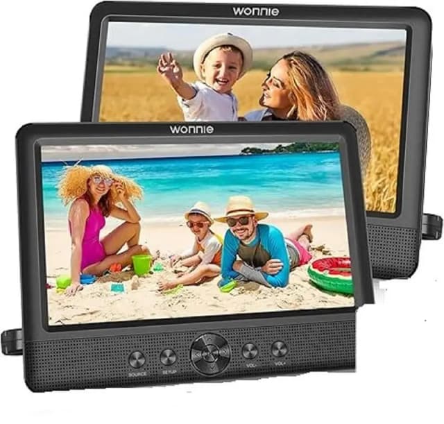 WONNIE 10.5" Two DVD Players Dual Screen for Car Portable CD Player Play a Same or Two Different Movies with Two Mounting Brackets, 5-Hour Rechargeable Battery, Support USB/SD Card Reader uk 