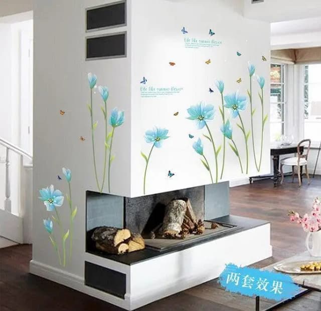 Blue Lily Flower Wall Sticker for Romantic Bedroom Decoration - SK9029