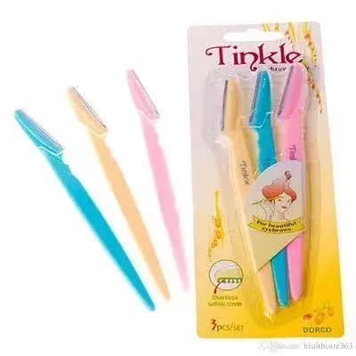 Tinkle Eyebrow Razor - Hair Trimmer and Shaving Tool with Safety Cover (Pack of 3)