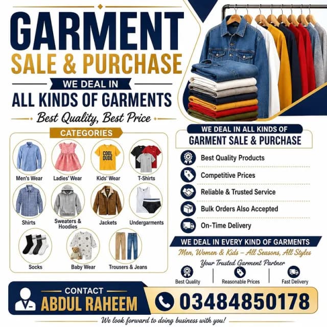 Men Women Kids Wear | T-Shirts Shirts Jeans Jackets | Garment Supplier