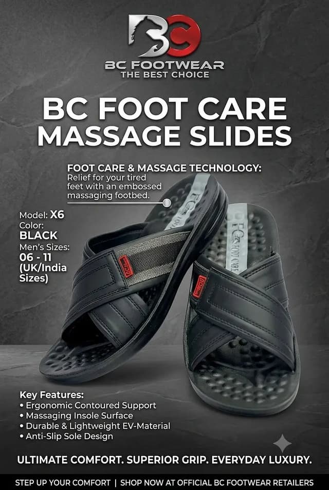 : BC Foot Care Massage Slides (Modelo X6 - Preto)