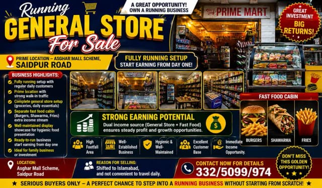 Running General Store | Fast Food Business | for Sale