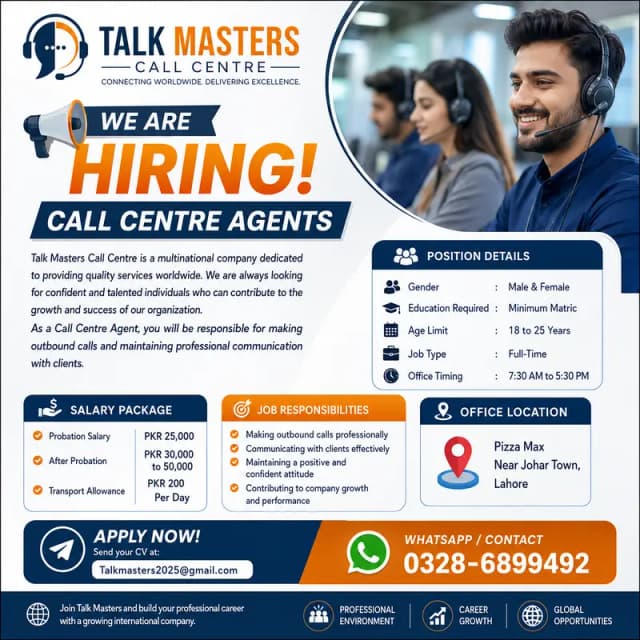 Urgent Hiring | Call Center Agents Required | Male & Female required