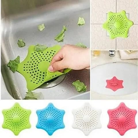 PACK OF 3 Kitchen Silicone Star Shaped Sink Filter Drain Hair Sewer Colander Strainer Bathroom Random Multicolor