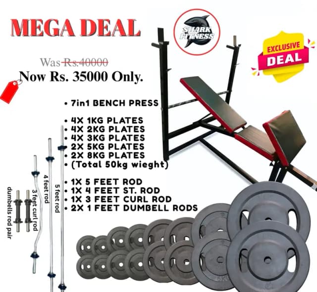 RUBBER COATED DUMBBELL | ADJUSTABLE WEIGHT PLATE | ADJUSTABLE BENCH