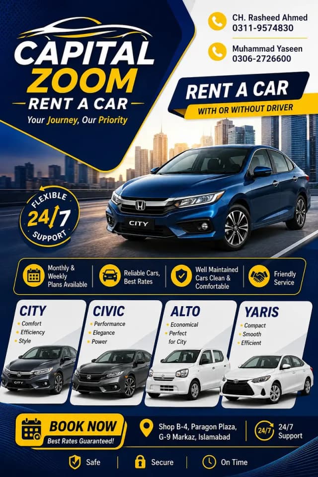 self rent a car/ rent a car islamabad / alto,civic,brv,city for rent