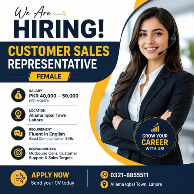 Customer Sales Representative (Female) CSR Required | Female Jobs