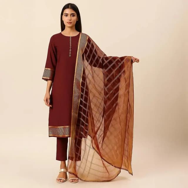 Shah Kamal Fabrics Katan Silk Unstitched 3 Piece Suit for Women - Plain Shirt, Trouser, and Organza Dupatta