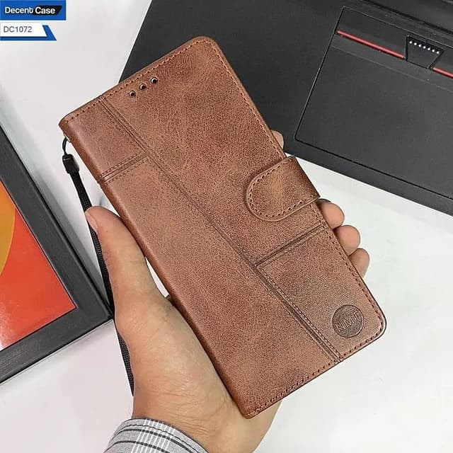 Vivo Y20a Dark Brown Flip Book Cover - Premium Leather with Card Holder