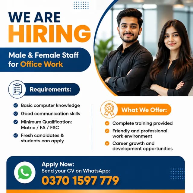 Office Work / Female Jobs / Fresher Job / Student Job / Office Job
