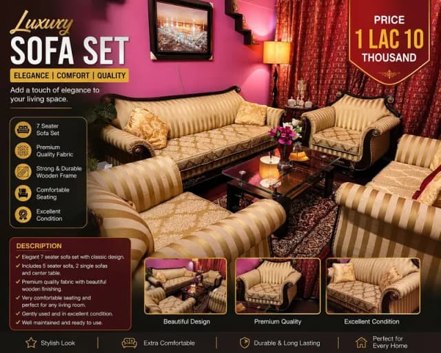 7 Seater Luxury Sofa Set – Elegant Design, Excellent Condition