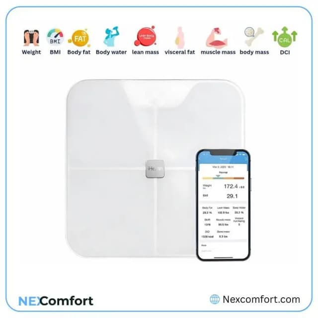 iHealth Nexus Wireless Body Composition Scale: Track 9 Essential Health Metrics with Bluetooth Sync, High Precision, and Multi-User Support for Weight, BMI, Body Fat, Water, Muscle Mass, Visc