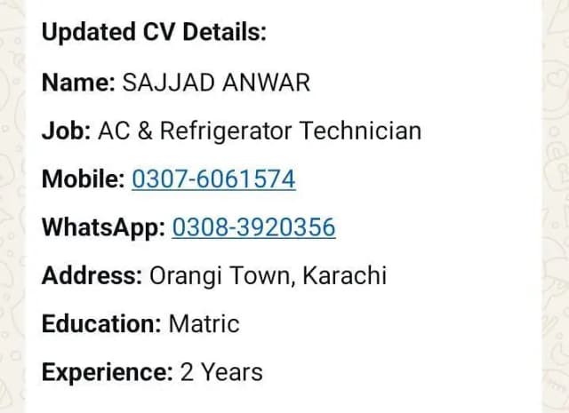 AC & Fridge Technician - 2 Years Experience`