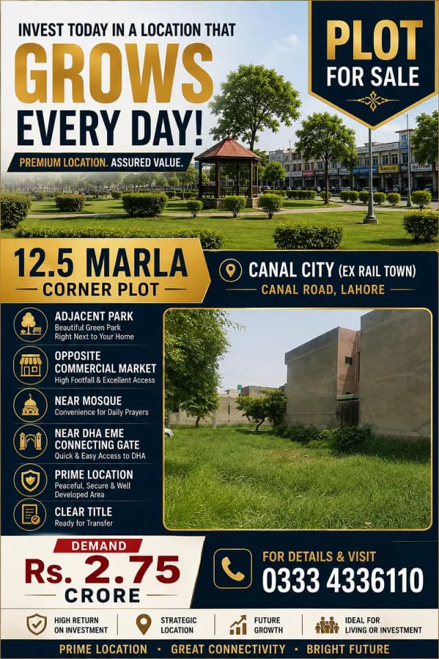 Corner Plot Canal City (ex Rail Town near DHA EME)