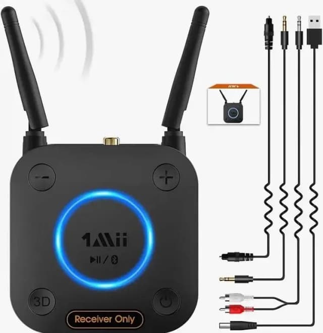 1Mii B06Pro Long Range Bluetooth Receiver, HiFi Wireless Audio Adapter, Bluetooth 5.1 Receiver with 3D Surround aptX HD Low Latency Optical RCA AUX 3.5mm Coaxial for Home Stereo System