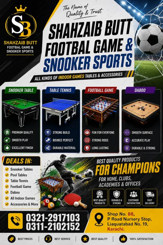 Snooker Table / Pool /Snooker Club Table /Football Game/Foosball/Pati
