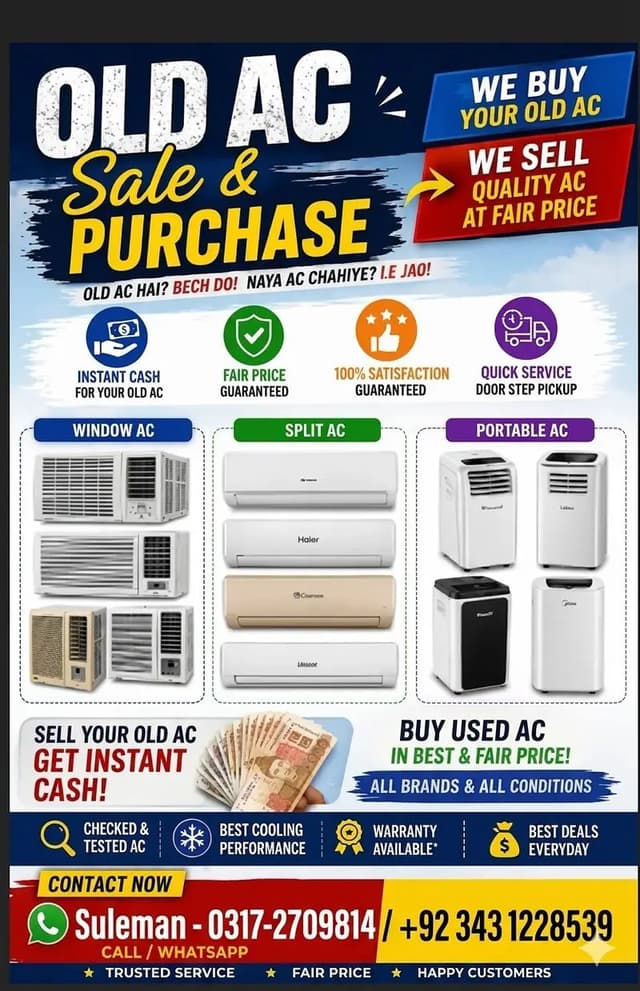 apne purene inverter/split AC/window ac hme sale kre