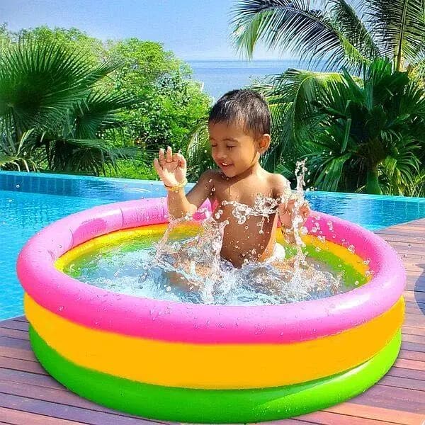 Rainbow inflatable pool for kids balcony play