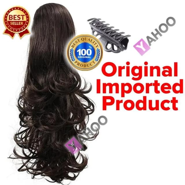 Dark Brown Curly Synthetic Clip-On Ponytail Extension - 28 Inch Hairpiece with Claw Clip