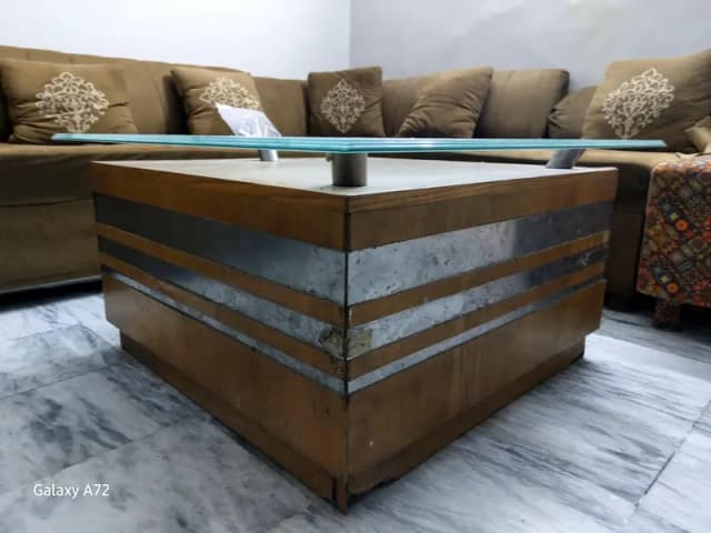 Wooden Center Table with Glass Top