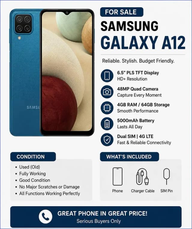 Samsung A12 With Box and All accessories