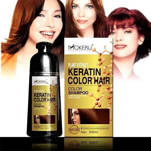 Mokeru Keratin Plant Extract Hair Dye Shampoo For Men and Women Natural Black 500ml in pakistan