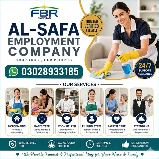 House maids, Maid, Baby Sitter, Chef, Home Cook, Patient Care, Driver