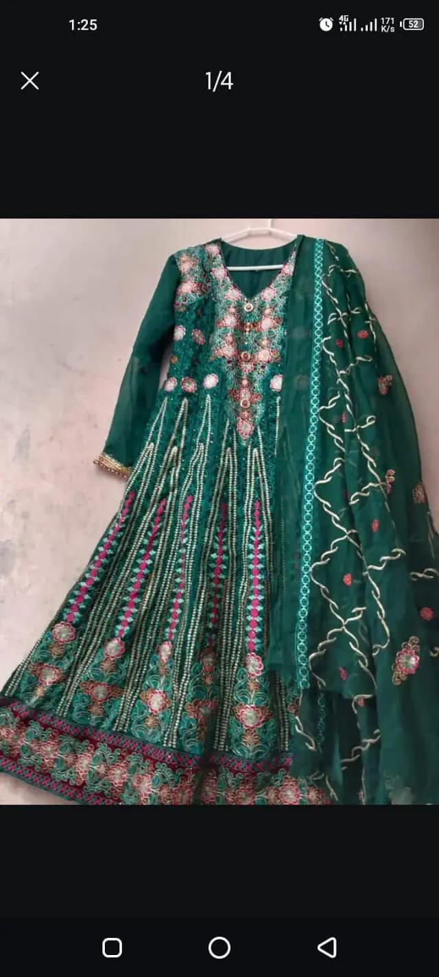 Heavy Embroidered Dark Green Bridal / Party Wear Maxi Frock