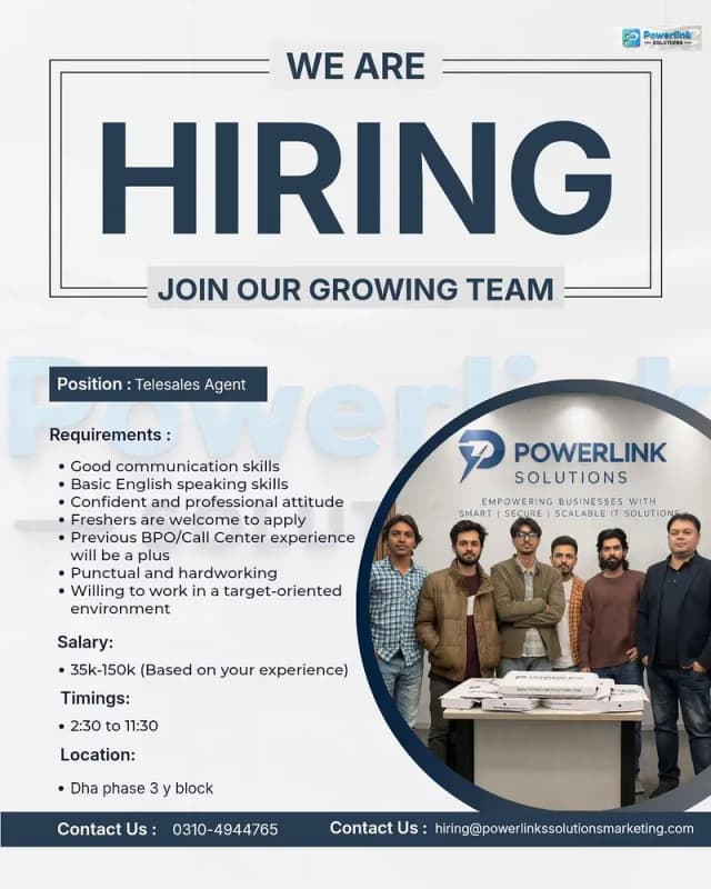 Telesales Agent / Call Center Job – BPO Jobs in Lahore / Office Job