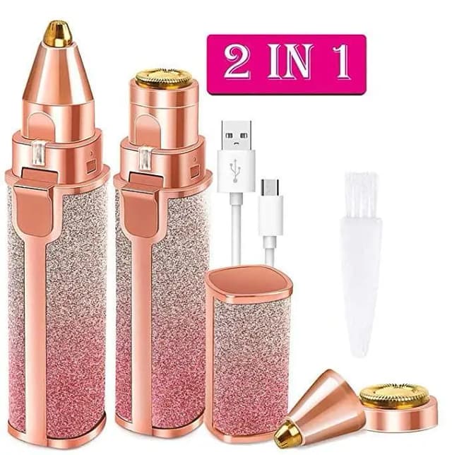 2 in 1 Electric Eyebrow Trimmer and Shaver for All Areas – Rechargeable, Painless Hair Removal with LED Light. .